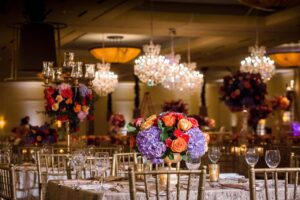 tablescape, centerpiece, indian wedding, chivari chairs