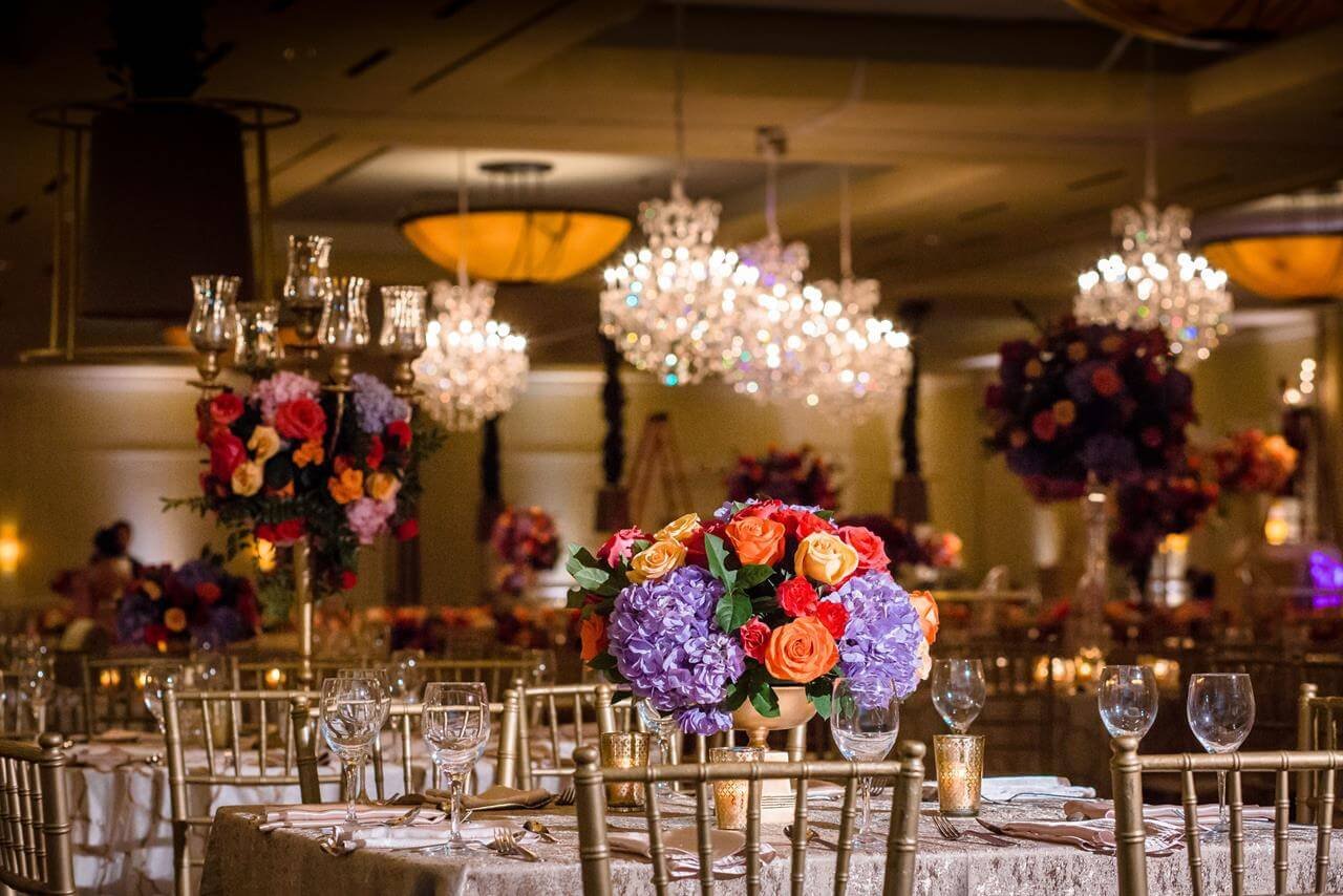 tablescape, centerpiece, indian wedding, chivari chairs